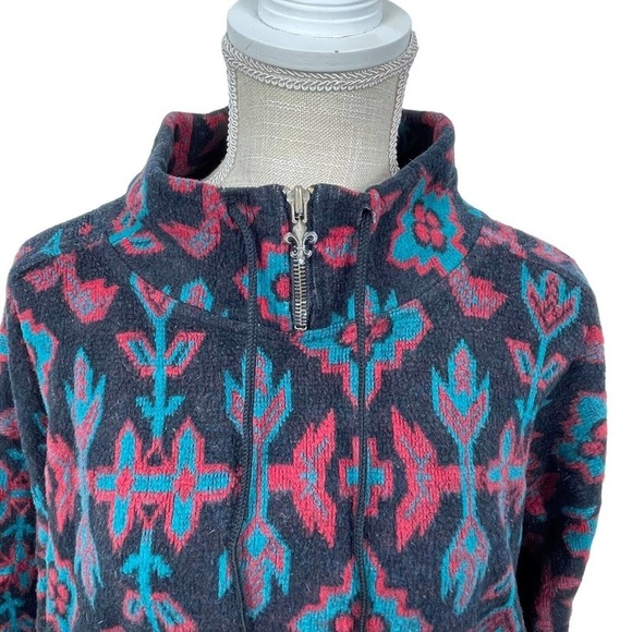 Vintage Southwestern Aztec Pullover Sweater 1/4 Zip Brass Accents Women Sz 18/20 - Picture 2 of 11